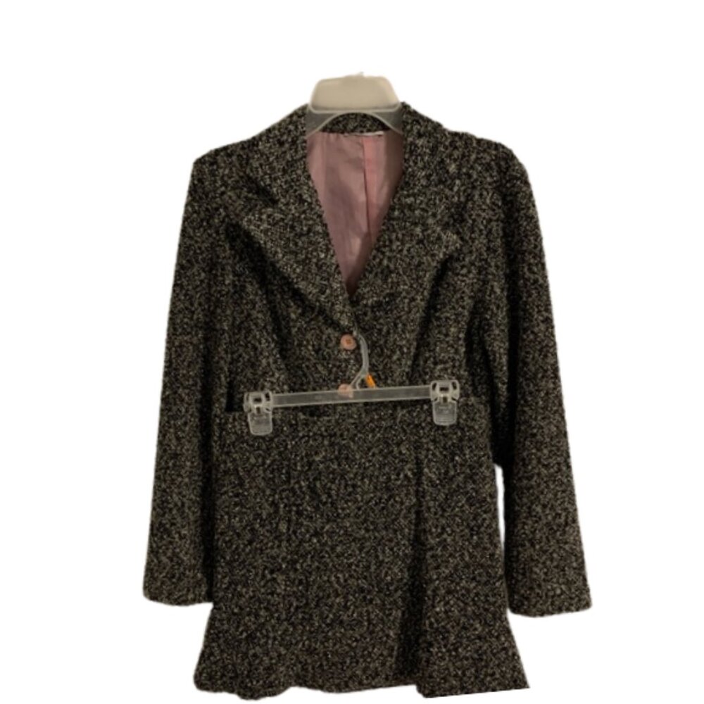 Dark academia nubby tweed gray and pink suit